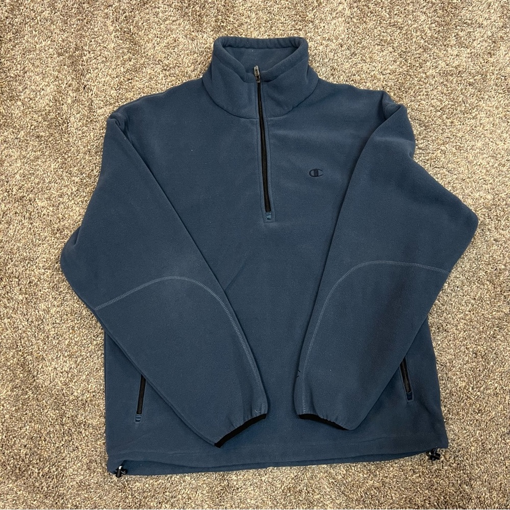 Vintage Y2k Champion jacket mens Large 1/4 zip navy‎ blue pullover jacket